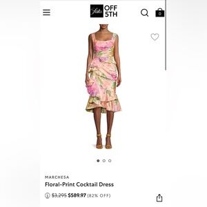 Marchesa Pink and Yellow Asymmetrical Ruffled Dress